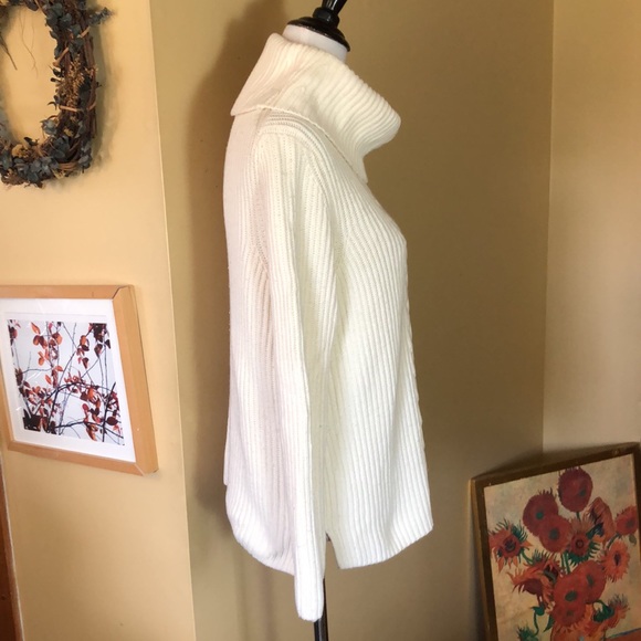 TALBOTS Size Large P Rib Fisherman Turtleneck ECRU Cotton Rayon Cashmere Nylon - Picture 3 of 13